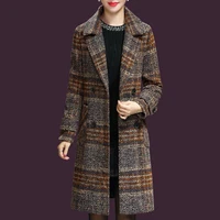 women mid length korean woolen suit collar coat 2021 female autumn winter clothing new popular plaid woolen buttons jacket a258