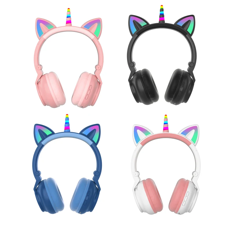 

Flash Light Cute Wireless Helmet Blue-tooth Headphones With Microphone LED Kid Girl Stereo Music Headset Gift