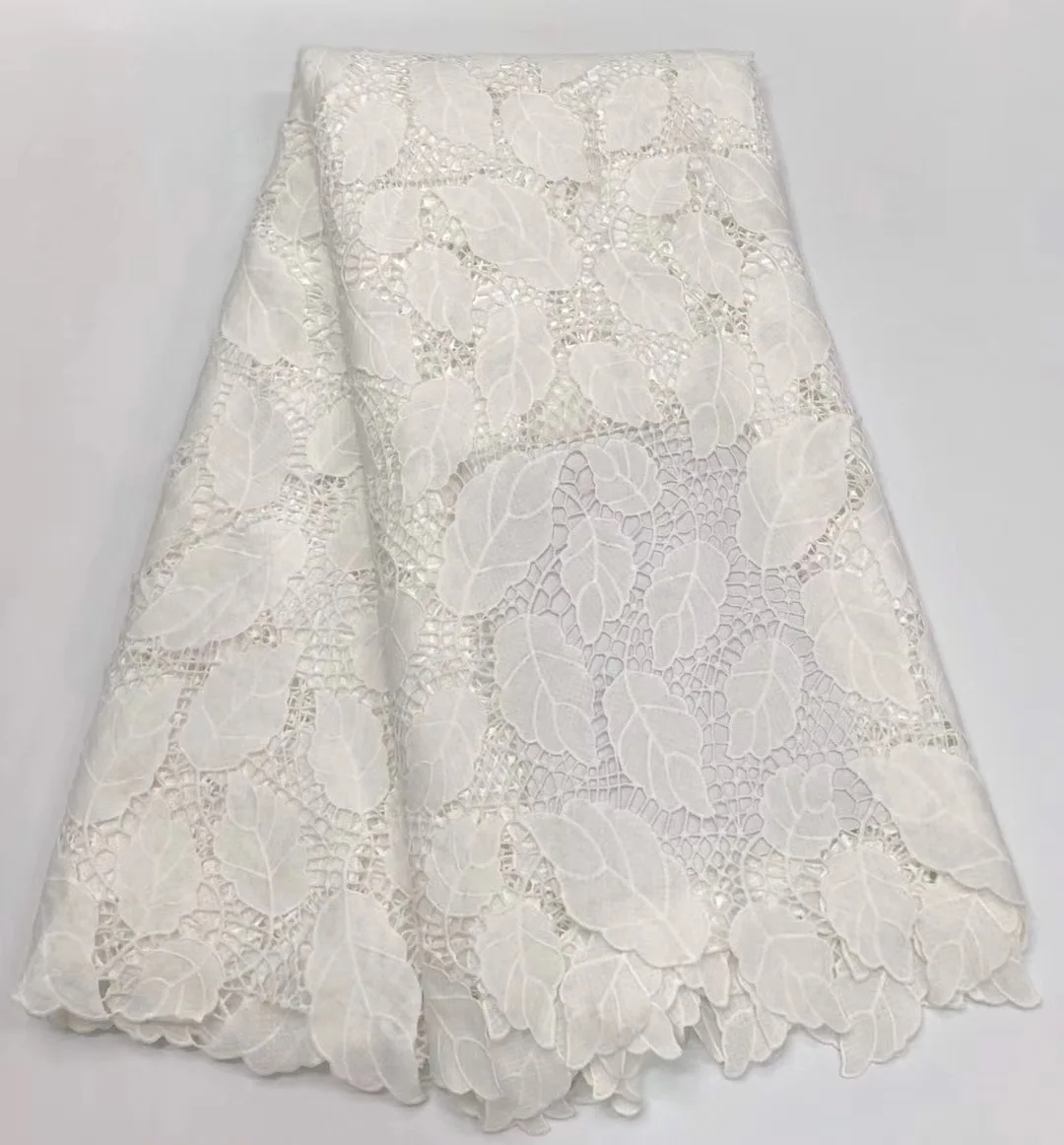 

High Quality African Guipure Lace Thread Lace Fabric Embroidered with Party Stone Wool Water-soluble Thread Lace R39991