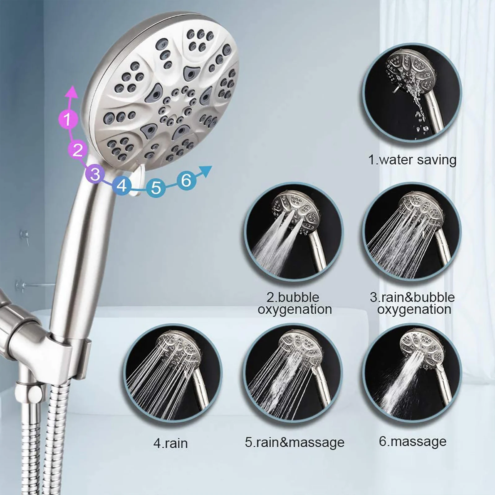 

6 Spray Modes High Pressure Shower Heads Bathroom Rain Showers with 59 inch Extra Long Hose Water Saving Shower Heads Set
