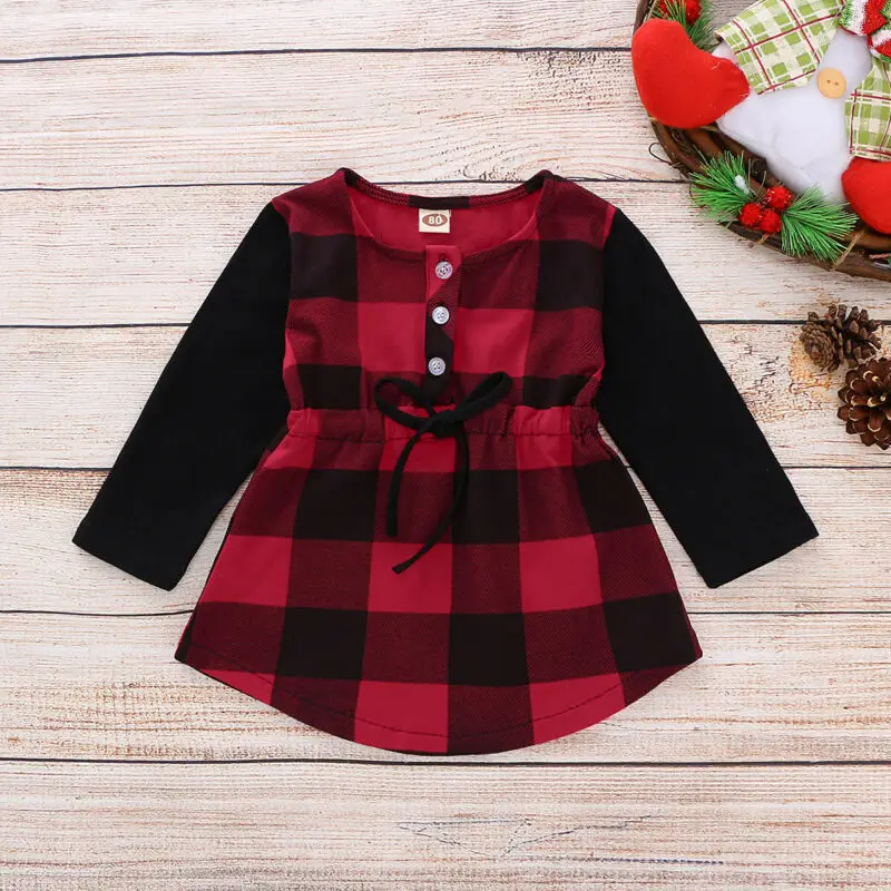 

Xmas Christmas Suspenders Baby Dresses Infant Kids Children Girls Princess Plaid Dress Clothes Autumn Long Sleeve Dress Clothes