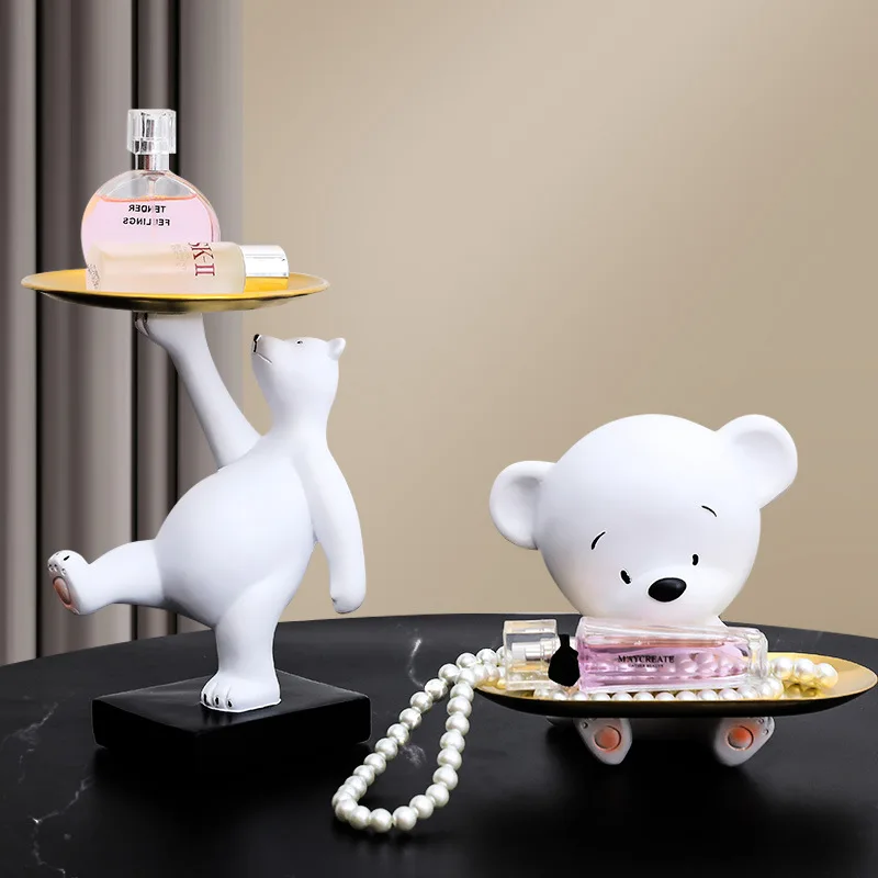 

Creative Resin Polar Bear Figurines Nordic Home Decor Desktop Organizer Animal Figurine Key Storage Bedroom Decor Storage Makeup
