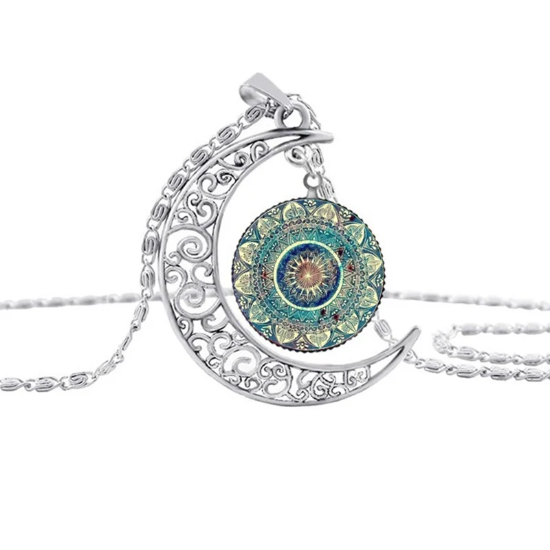 Стеклянный кабошон SUTEYI ожерелье в виде Луны цветок мандала кулон для медитации и