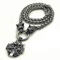 viking odin warrior raven pendant necklace stainless steel wolf head chain domineering men jewelry