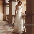 Кружевное свадебное платье в стиле бохо, пляжное платье невесты с V-образным вырезом, сексуальное Многоярусное Тюлевое ТРАПЕЦИЕВИДНОЕ ПЛАТЬЕ на тонких бретелях