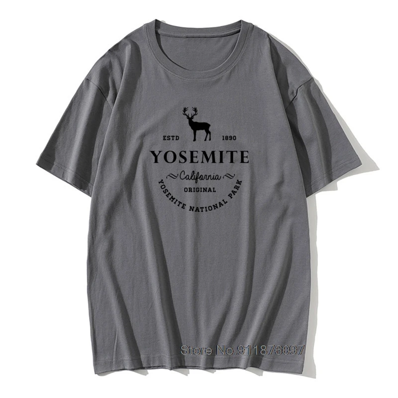 

White Shirts Male T-Shirt 100% Cotton Luxury Brand Yosemite National Park California Original 1890 Deer Image Tshirt For Men