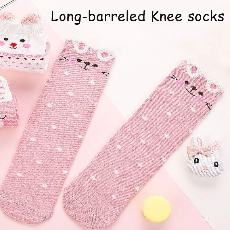 Новинка года, 3 пары в партии, удобные теплые детские длинные хлопковые носки милые детские носки выше колена с рисунком белки, собаки, кролика