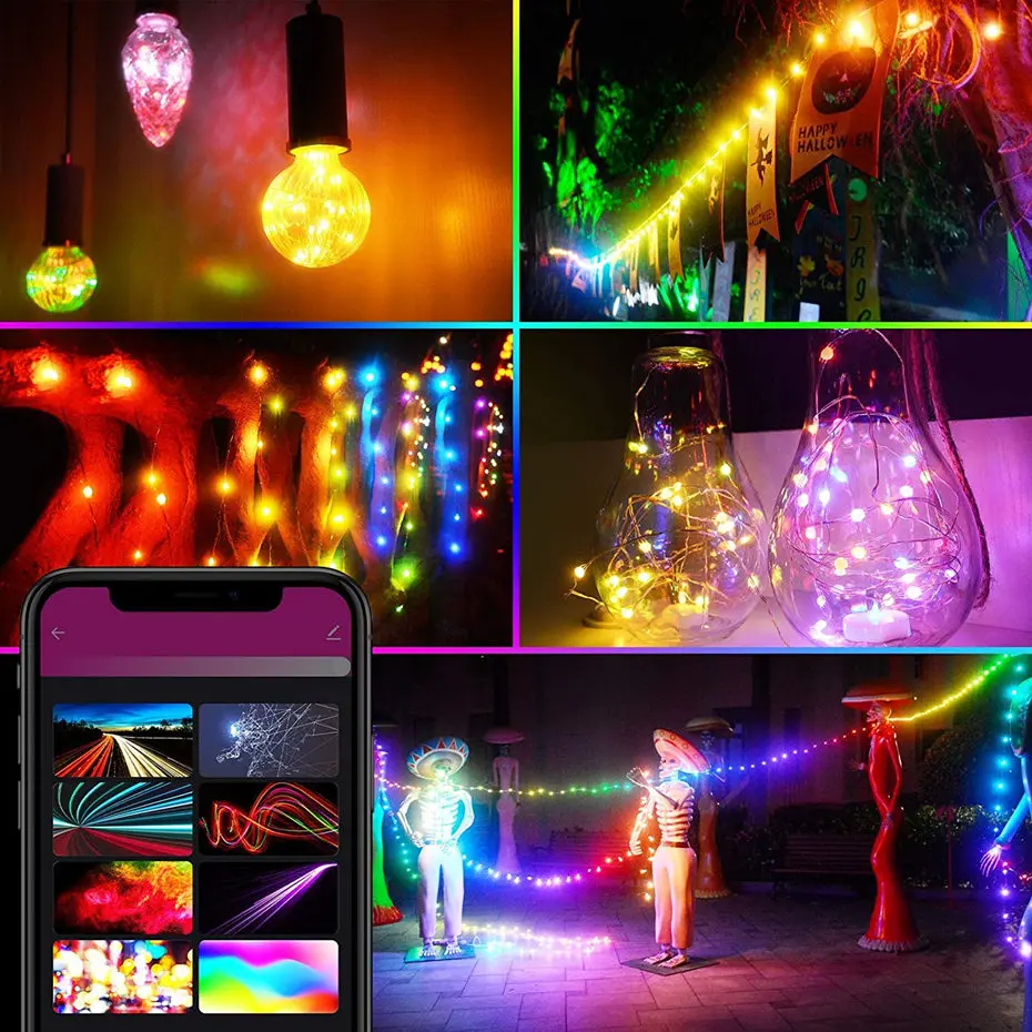 Tuya Smart WiFi светодиодные гирлянды светильник s Dreamcolor 10 м 100LED RGB RGBIC с питанием от USB