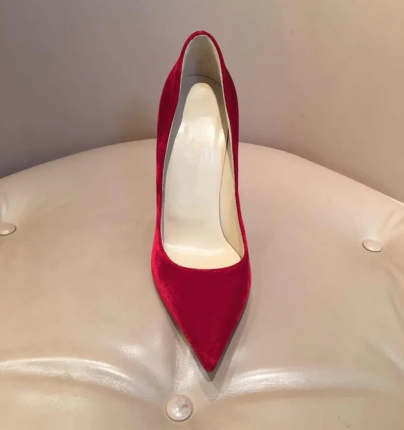 Туфли-лодочки на высоком каблуке 12 см пикантные бархатные с острым носком