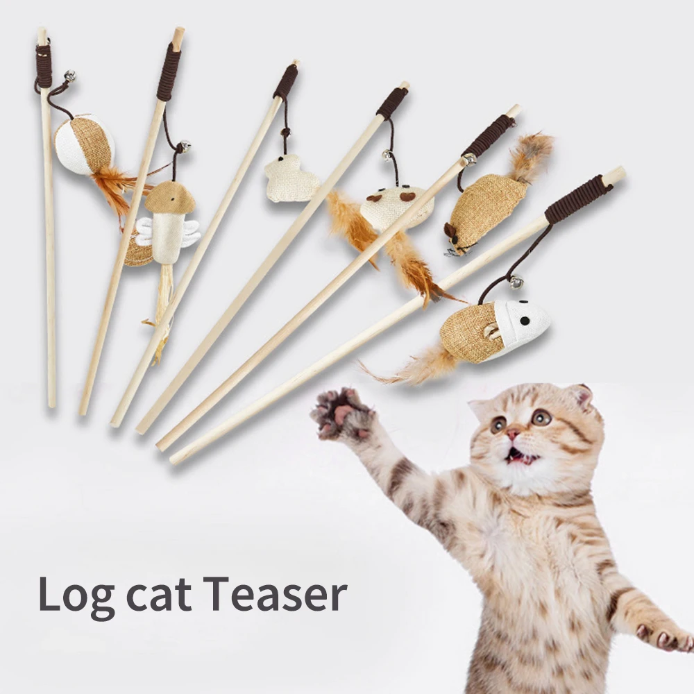 

Pet Cat Teasing Stick Interactive Toy Rod with Bell and Feather Toys For Pet Cats Stick Wire Chaser Wand Entertainment Toy