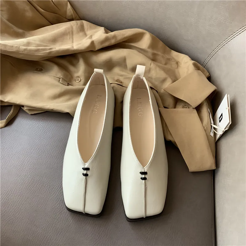 

Shoes Woman Flats Autumn Modis Casual Female Sneakers Square Toe Dress Fall 2021 New Summer Grandma Moccasin PU Lace-Up Fashion