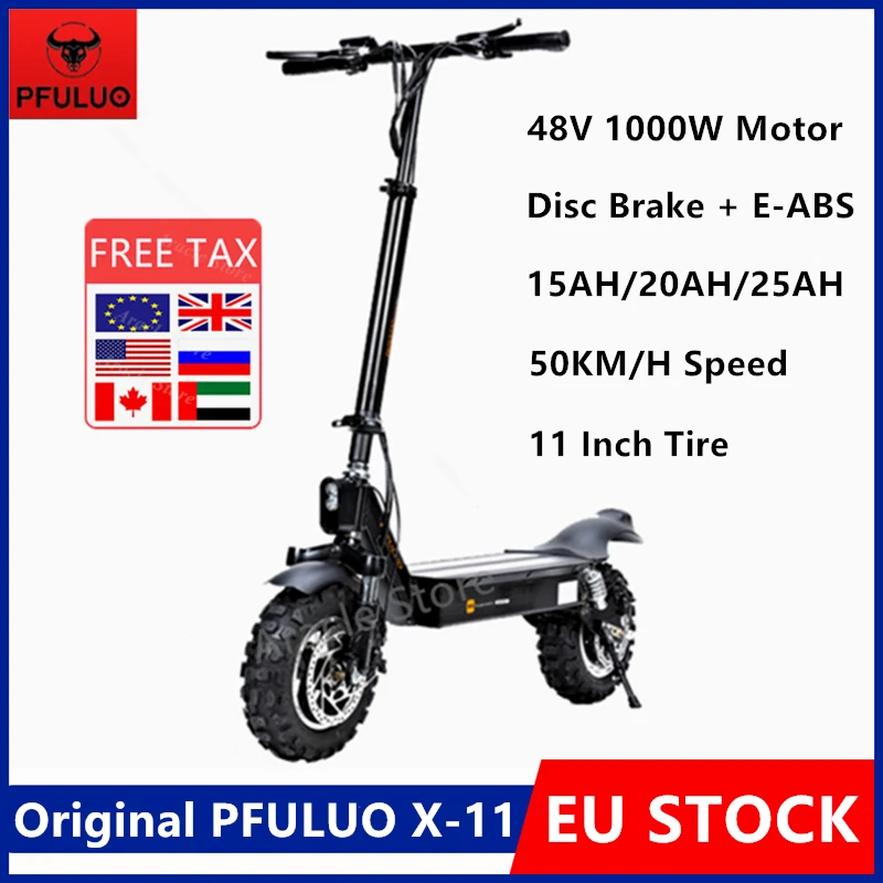 

EU STOCK PFULUO X-11 Kickscooter Smart Electric Scooter 48V 1000W Motor 50km/h 11" Tubeless Tire 2 Wheel Off-road SkateBoard