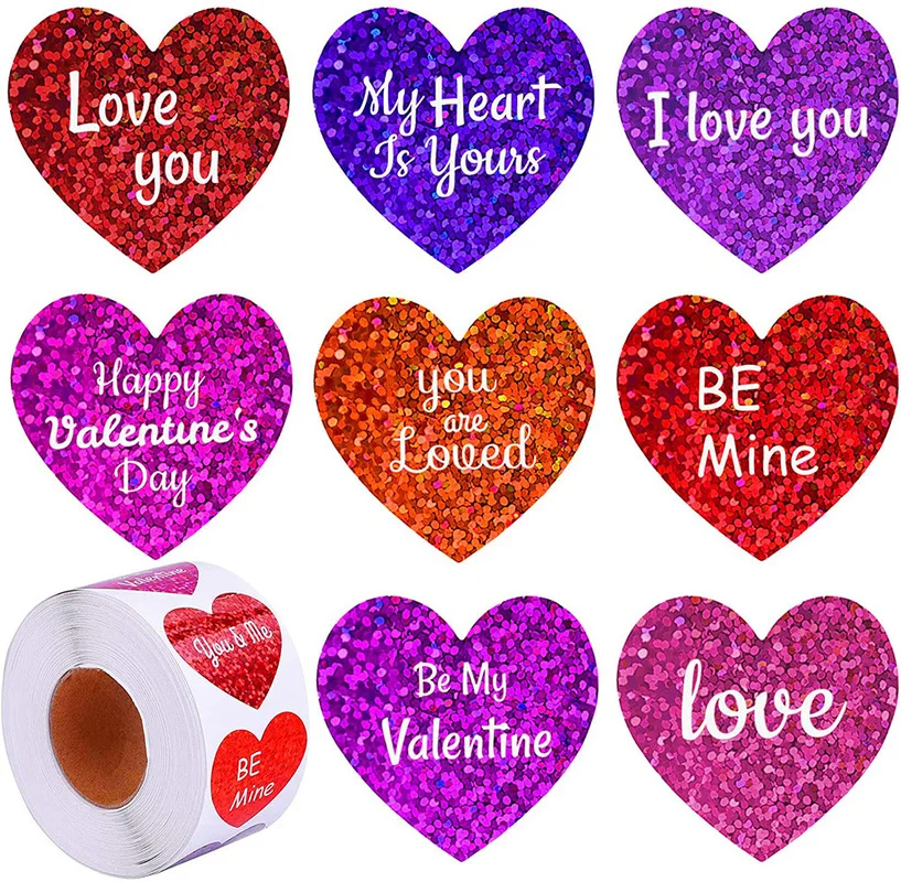 

Colorful Heart Shaped Valentine's Day Stickers Thank You Sealing Label 1inch for Lover Romantic Gifts Wedding Party Supply Decor