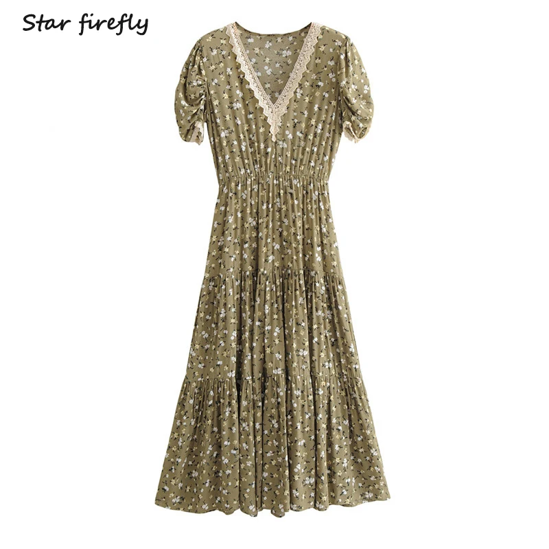 Женское плиссированное платье Star firefly повседневное приталенное с v образным