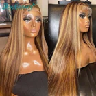 Rosabeauty 30 32 дюймов 13x4 Омбре Выделите коричневый кружевной передний парик бразильский HD прозрачный прямой фронтальный цветной парик