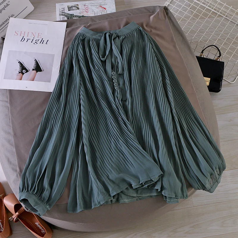 Женская шифоновая блузка с бантом на воротнике Повседневная плиссированная