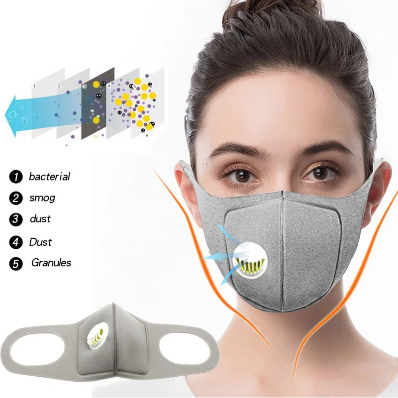 Мужская Пылезащитная маска PM2.5 респиратор для лица черная дышащая с клапаном