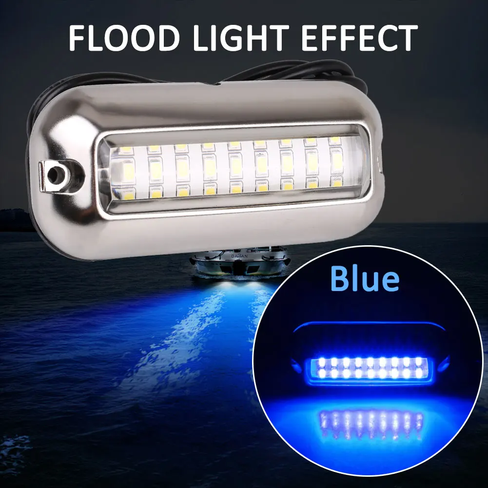 

50W Marine/Boat Underwater Pontoon Boat Transom Lights Stainless Steel White And Blue LED Tail Lamp Yacht Accessories