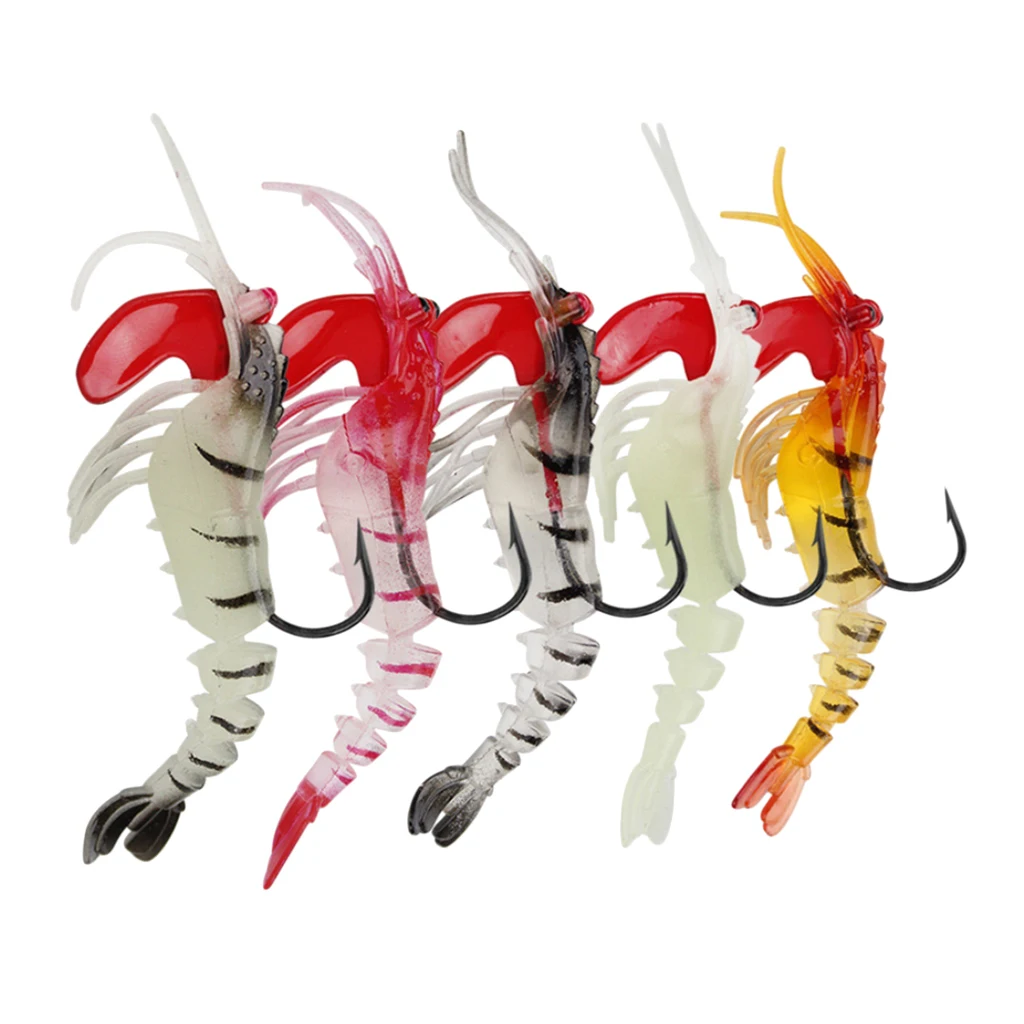 

5 шт мульти-сочлененной наживка для рыбалки "креветка" световой с черной линией со светящейся бусиной Вертлюги крюк похожая на настоящую кре...