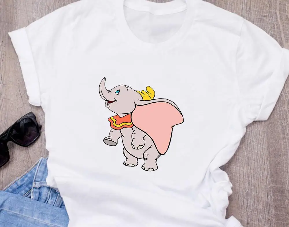 T-shirt Disneys dumbo летняя модная женская белая футболка с принтом, забавные мультяшные милые узоры белых топов, футболка - Цвет: T-shirt