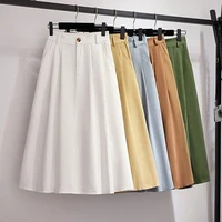 tfetters 8 color korean version a line skirt high waist large swing skirts womens plain knee skirt cotton pocket women clothing
