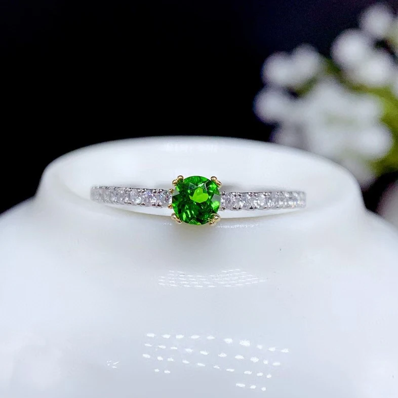 

CoLife Jewelry Simple Gemstone Silver Ring 4mm Natural Diopside Ring 925 Silver Chrome Diopside Jewelry Gift for Woman