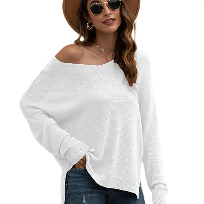 

Women Batwing Sleeves Knit Sweater Sexy Off Shoulder Loose Split Jumper Tops F42F