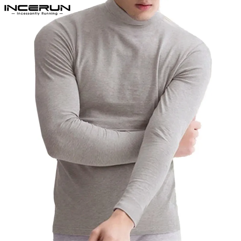 INCERUN Basic Loungewear термобелье, топы, теплые, мужское новое нижнее белье с длинным рукавом, водолазка, однотонная, облегающая футболка S-5XL