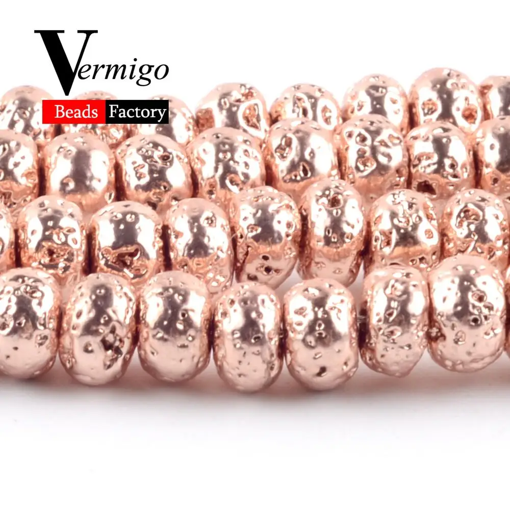 Натуральный розовое золото Лава гематитовый Камень Rondelle бусины для