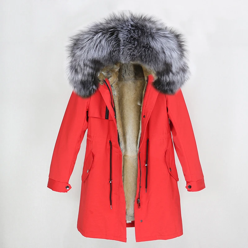 red silver 2 OFTBUY натуральный Лисий мех воротник парка с капюшоном зимняя куртка женская натуральный кроличий мех внутри Толстая теплая верхняя одежда Уличная Роскошная - Цвет: red silver 2