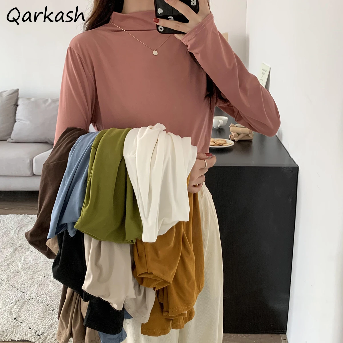 

Женская водолазка с длинным рукавом, 9 цветов