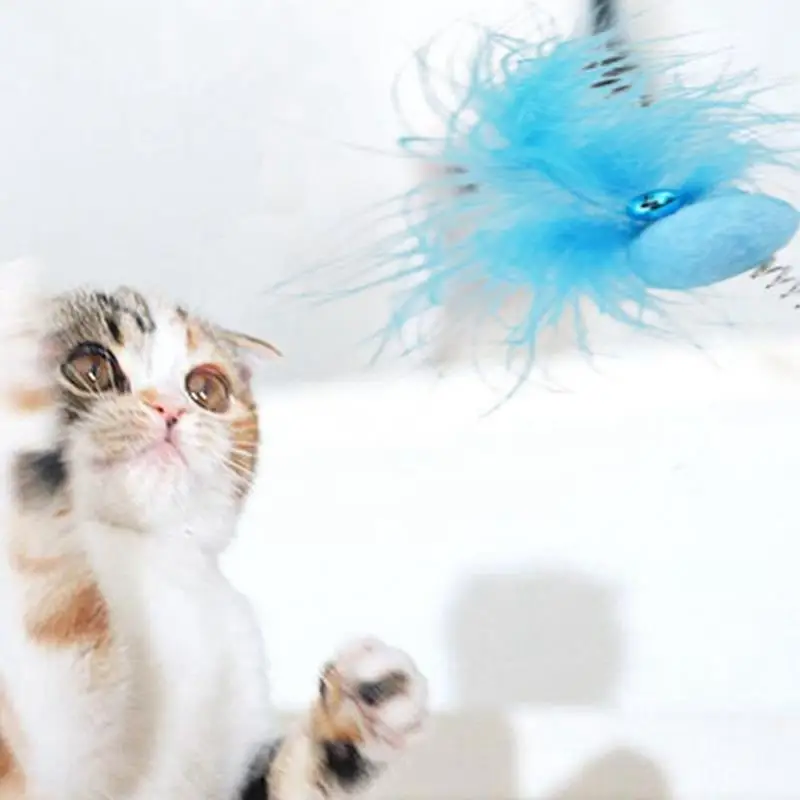 

Kapmore 2Pcs/Set Cat Teaser Wand Faux Feather Bell Decor Spring Suction Cup Cat Wand Toy Pet Supplies Cat Favors Random Color