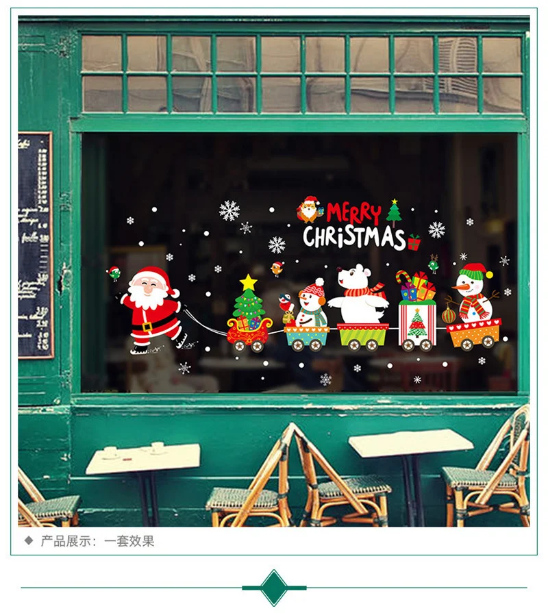 

Cartoon Santa Claus Snowman Reindeer Celebrate Christmas Wall Stickers For Store Home Decoration Diy Xmas Festival Wall Decal