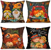 fall pumpkin cushion covers 18x18 inch farmhouse decor thanksgiving linen throw pillow covers happy thanksgiving decor pillows