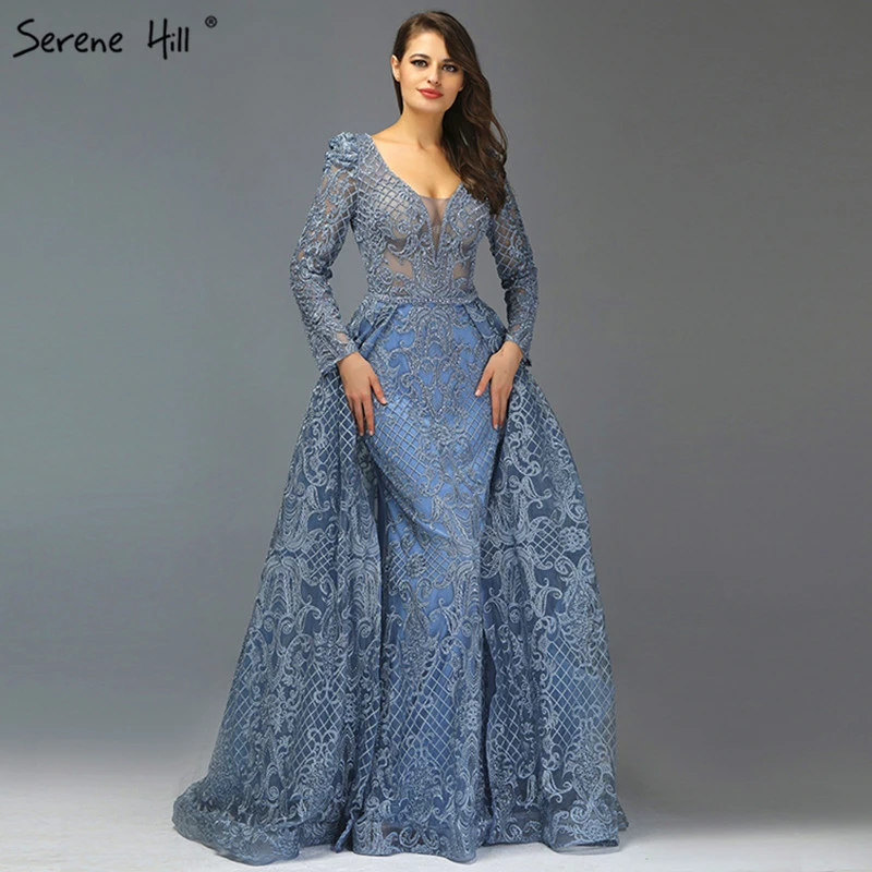 Роскошные синие платья Дубая для выпускного вечера с длинным рукавом 2020