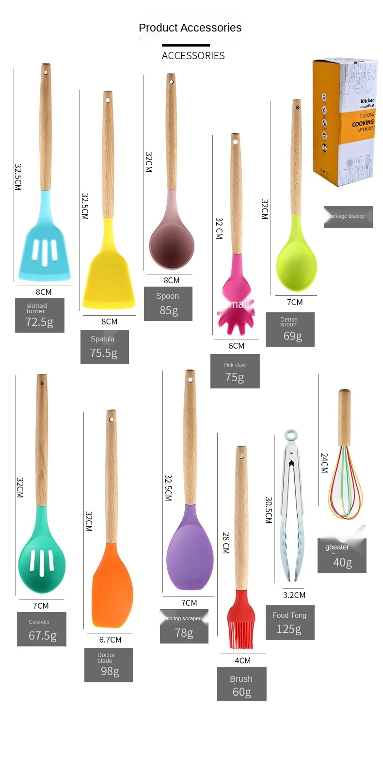 

Color Silicone Kitchenware Set Cocina Accesorios De Cocina Utensilios Kitchen Gadgets and Accessories Kitchenware Spoon Set