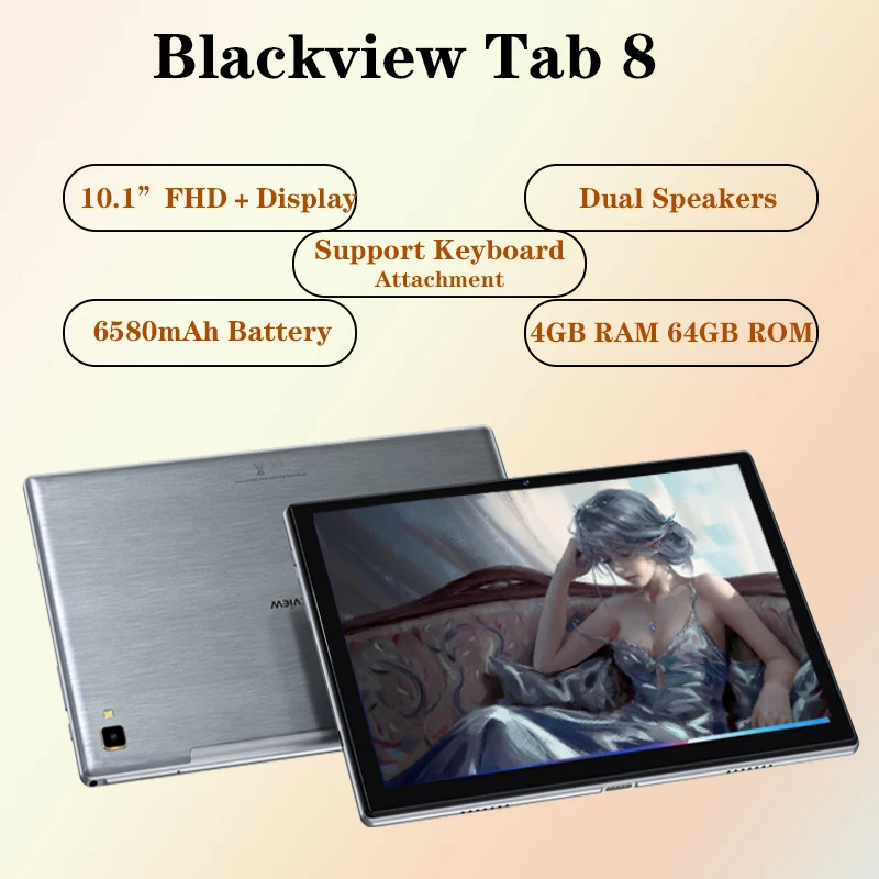 Tablet PC Tab 8 Blackview 4GB RAM 64GB ROM 6580mAh Battery Android 10 10.1 Inch Global Version Octa Core 4G WIFI LTE Phone Call