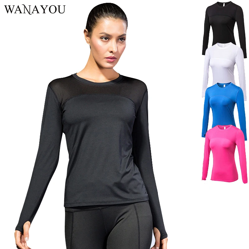 Женская футболка для бега с длинным рукавом эластичная рубашка тренировок в