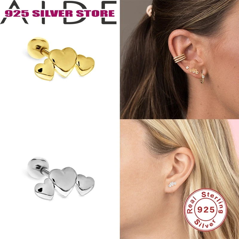 

Aide INS Sterling Silver Heart Connected Double Hole Heart Connected Heart Heart Piercing Stud Earrings For Women