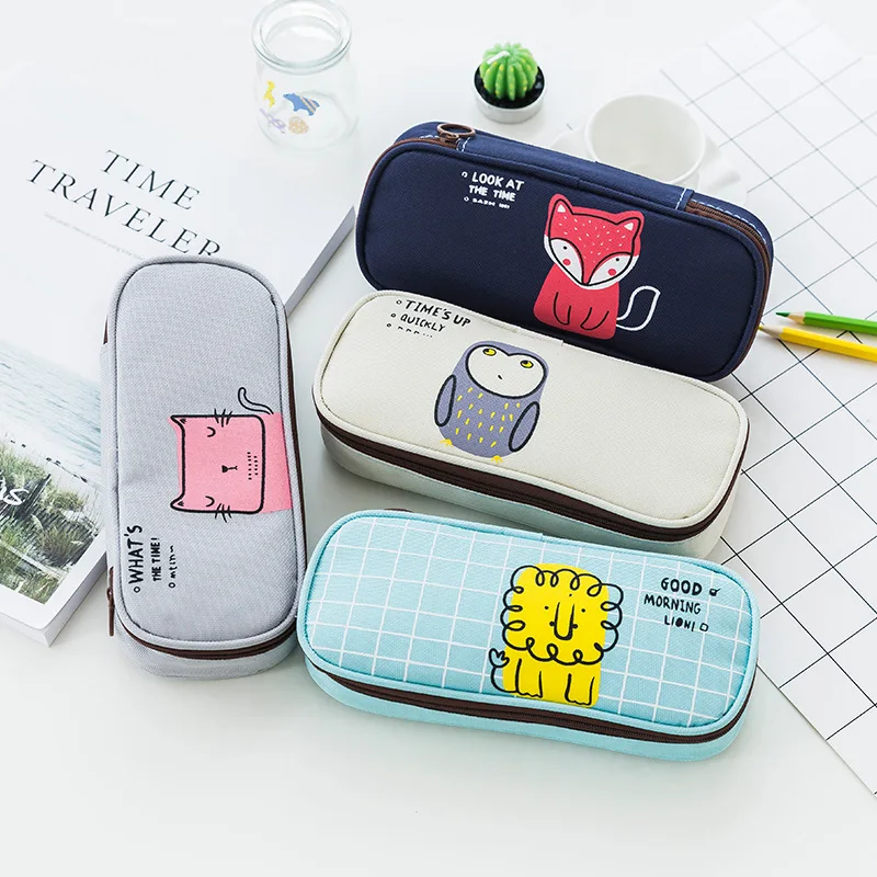 Большой емкости мультфильм животных холщовый чехол для карандашей Карандаш