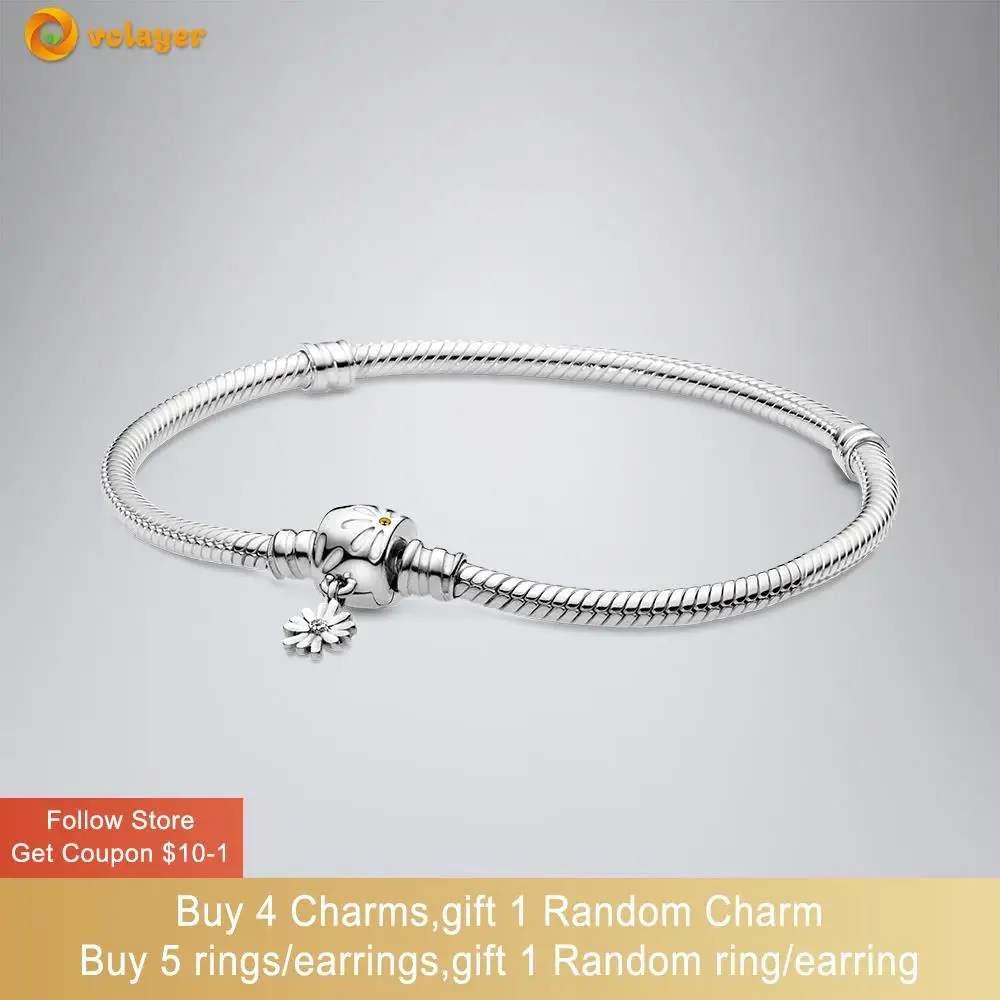 

Volayer 925 Sterling Silver Bracelets Snake Chain Bracelet with Flower Clasp Friendship Bangles for Women Jewelry Making Gift