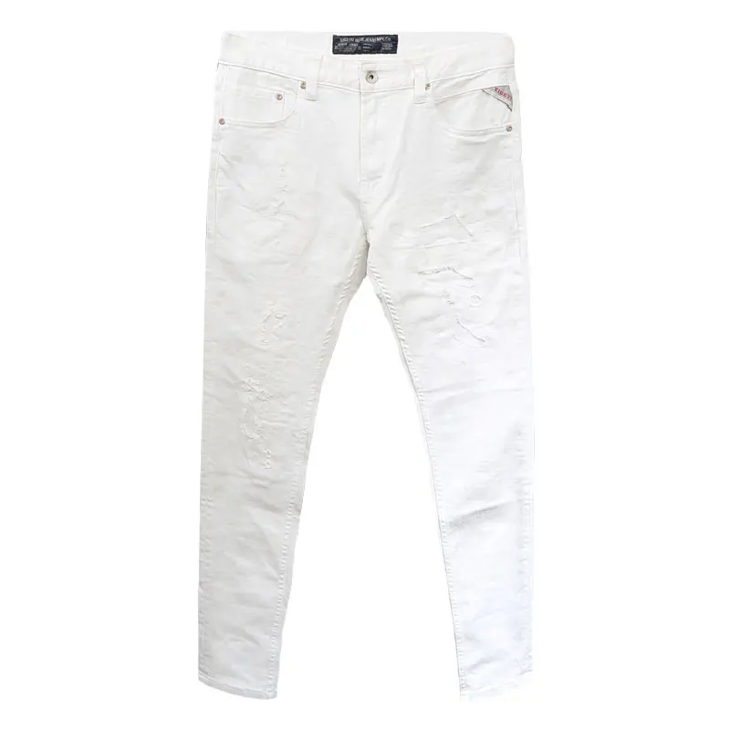 

Korean Style Fashion Men Jeans Classical White Color Slim Fit Destroyed Ripped Jeans Men Elastic Designer Hip Hop Jeans Homme