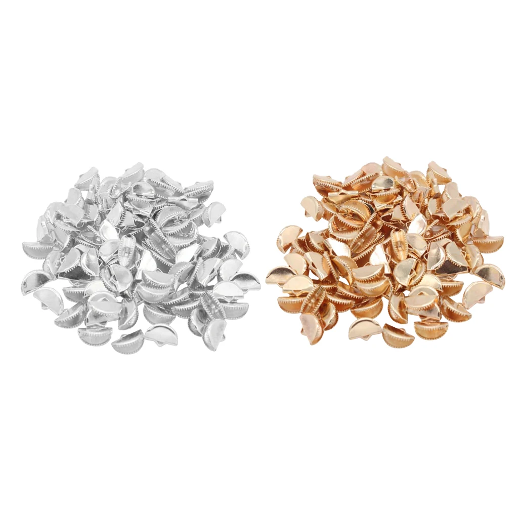 100 шт. золотистые/Серебристые полукруглые щипцы для зажима ленты концевые