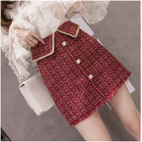 Photo Color SMTHMA Winter tweed tassel skirts women high waist plaid black women's skirt korean chic mini short skirt faldas mujer moda - Цвет: Photo Color