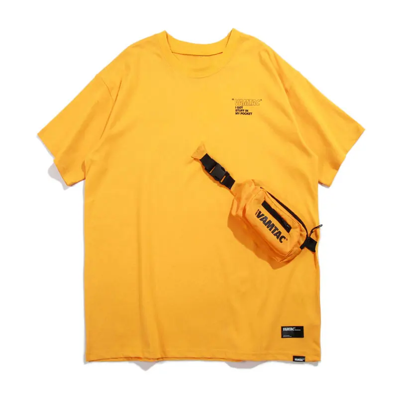 Yellow Передняя Сумочка карманная футболка повседневные футболки топ летние мужские хип хоп короткий рукав модные Harajuku повседневные мужские футболки - Цвет: Yellow