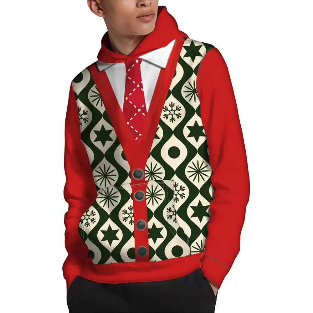 

WHEREISART Ugly Christmas Pattern Hoodie Fashion Autumn Casual Thick Hooded Coats Winter Long Sleeve Hoodies Drawstring Colthing