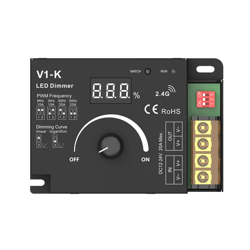 Новый Светодиодные ленты Диммер 12V 24V 20A Выход черный металлический корпус ручка