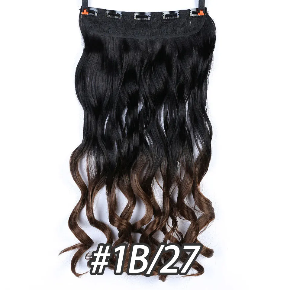 DIFEI 24 inch Long Wavy Clip in one Piece Synthetic Hair Extension Brown Black Heat Resistant Fiber 5 Clips Hairpiece for Women - Цвет: 1B-27