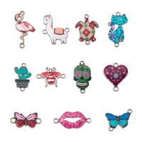 10pcs enamel links charms connectors heart lip butterfly bee elephant cactus printed alloy links for diy bracelet jewelry making