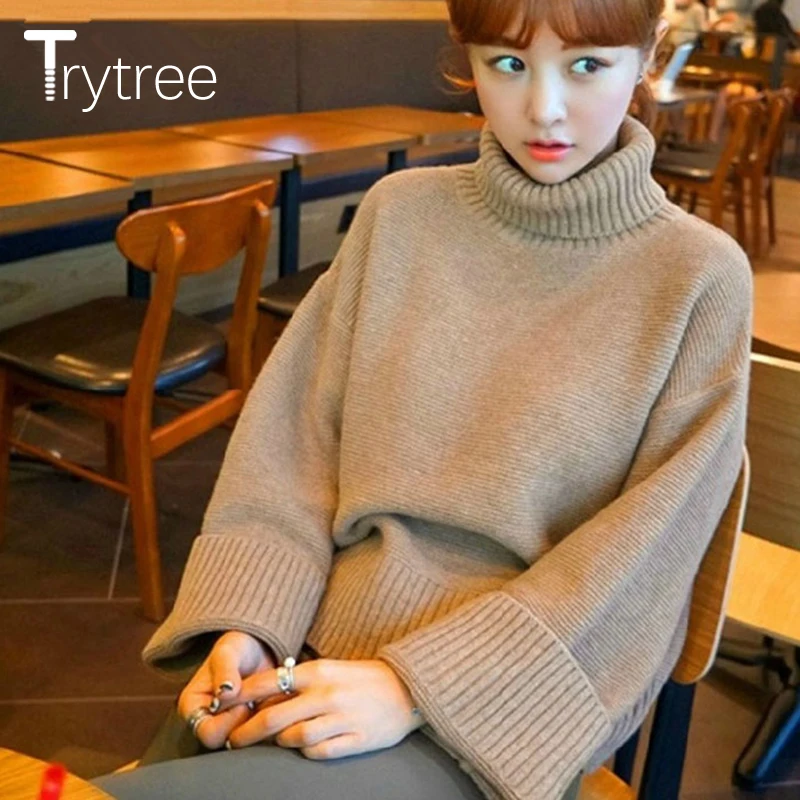 Осень-зима 2020 женский свитер Trytree повседневная водолазка акриловый Однотонный